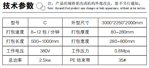 全自动纸箱打包机(C型)技术参数